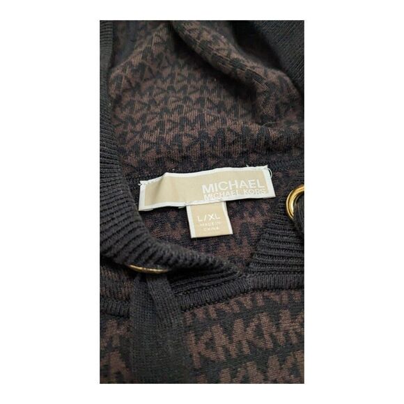 Michael Kors Logo Jacquard Hooded Poncho Sweater Shawl L/XL‎ - Picture 3 of 8